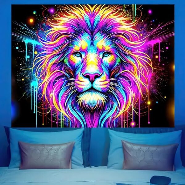 BlissYard Blacklight Lion Tapestry Trippy UV Reactive