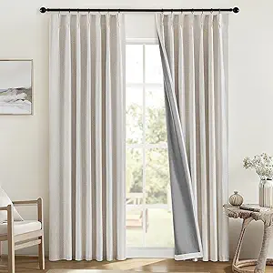MIULEE Linen Pinch Pleated 100% Blackout Curtains for Bedroom
