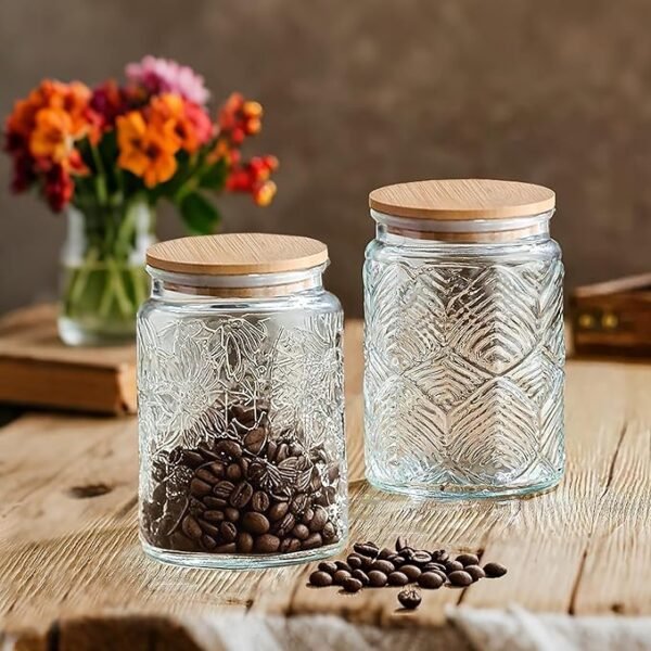 Prettidecor 2 Pack Glass Storage Jar with Bamboo Lid
