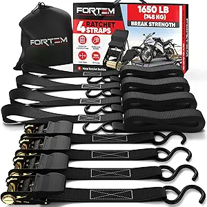 FORTEM Ratchet Straps, Tie Down Strap Set 1650lb Break