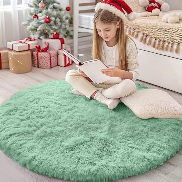 OLANLY Mint Green Round Rugs for Bedroom
