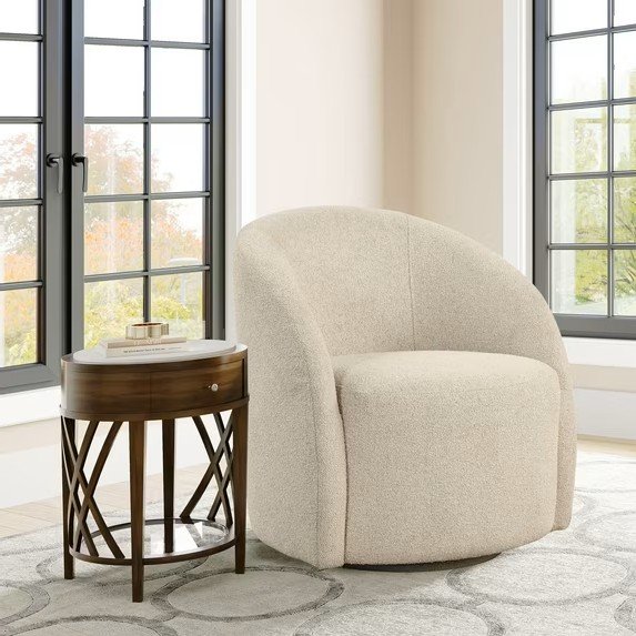 Walmart Deal  Briars Art Deco Style Swivel Accent Chair, Khaki Boucle Fabric