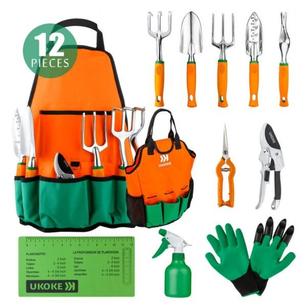 Walmart deal Ukoke 12 Piece Aluminum Garden Tools Set, Gardening Apron with Storage Pocket