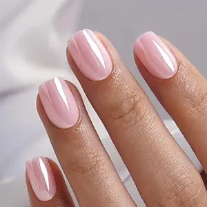 Pink Chrome Press on Nails Square