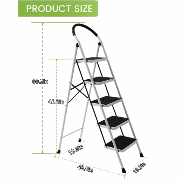 5 Step Ladder, Upgo Folding Step Stool with Extra Wide Anti-Slip Pedal,