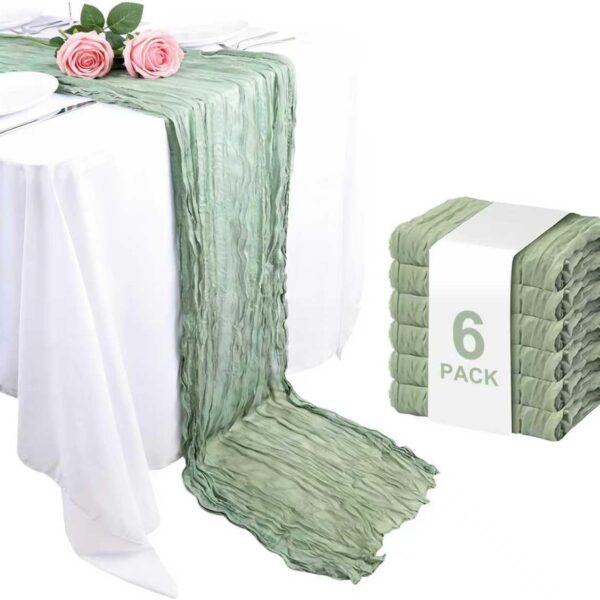 Wigenius 6 Pack Sage Green Cheesecloth Table Runner Semi-Transparent Fabric