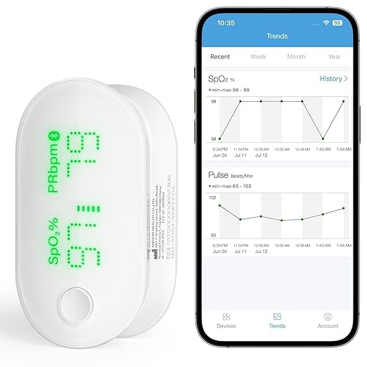 iHealth Rechargeable Fingertip Pulse Oximeter, Bluetooth