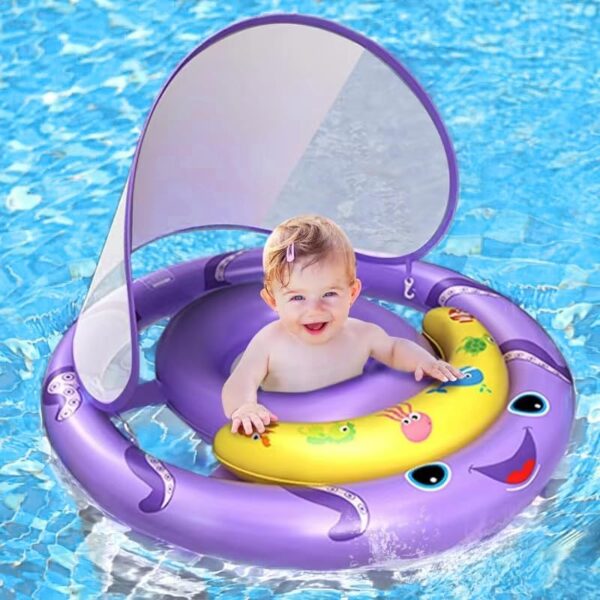 Baby Pool Float with Removable UPF50+ Sun Protection Canopy