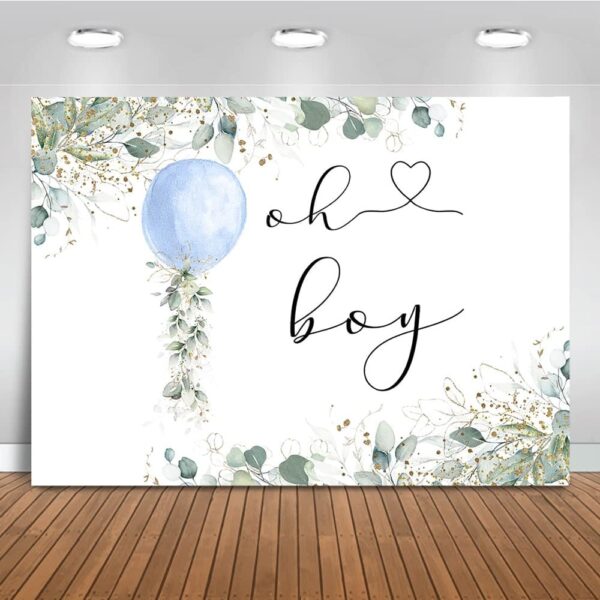 Mocsicka Oh Boy Watercolor Blue Balloon Backdrop