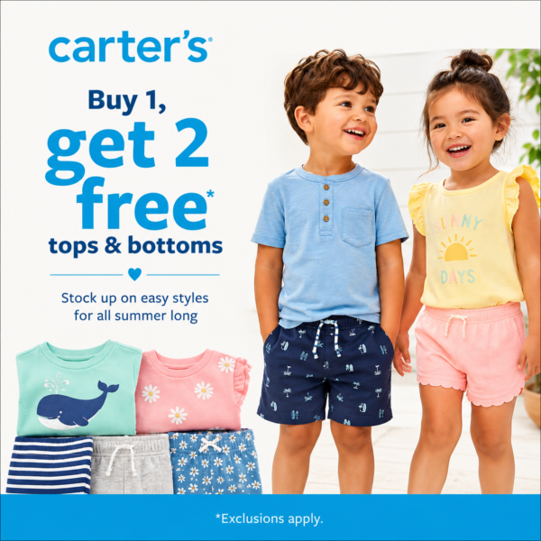 Buy 1, Get 2 FREE* tops & bottoms at Carter's
