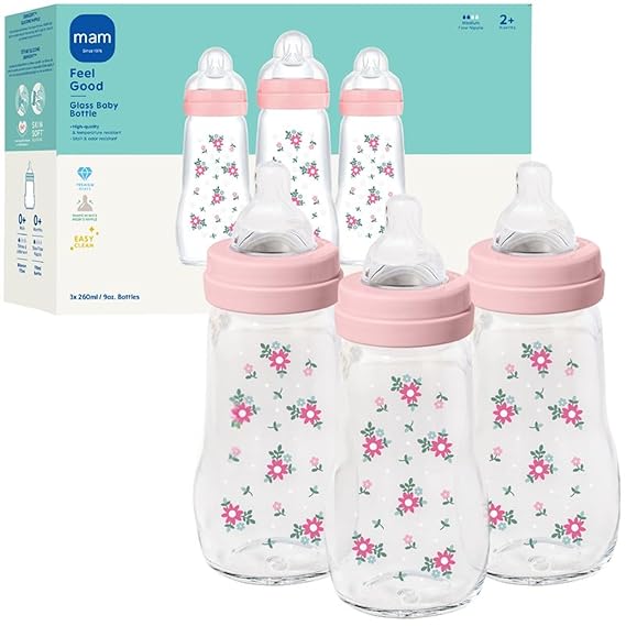 MAM 9oz Feel Good Pure Glass Anti-Colic Wide Neck Baby