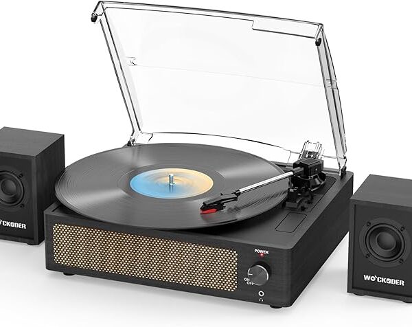 Record Player with Passive Bookshelf Speakers Belt-Drive