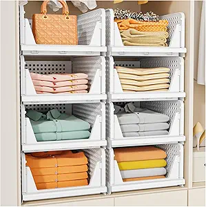 SNSLXH 5 Pack Stackable Closet Storage Basket