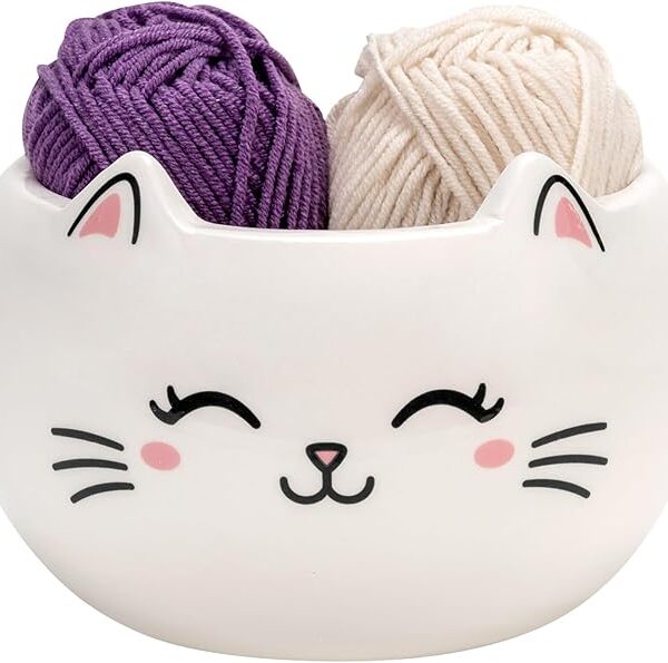 Cat Yarn Bowl for Knitting Cute Ceramic