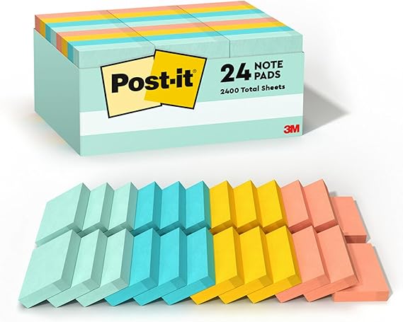 Post-it Notes, 1 3/8 in x 1 7/8 in, 24 Sticky Note Pads