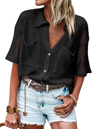 Fisoew Womens Crochet Lightweight Cardigan Sweaters