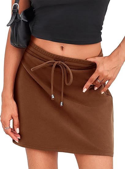 Fisoew Womens Casual Mini Skirt Drawstring