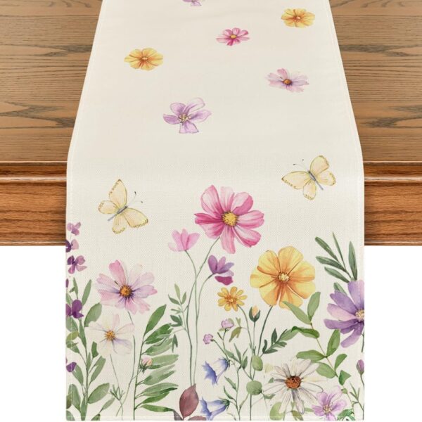 Artoid Mode Flowers Butterfly Spring Table Runner