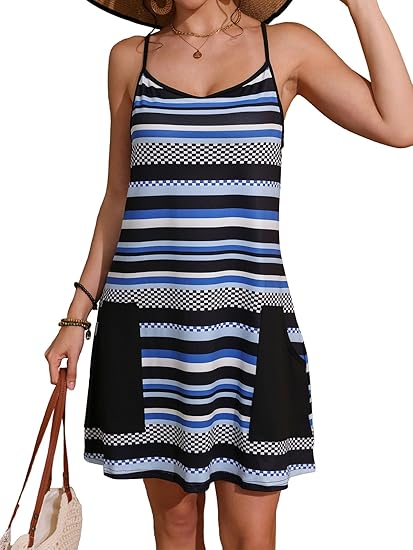 Womens Striped Sleeveless Tank Dress