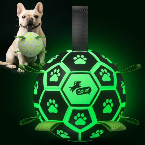 QDAN Glow in The Dark Dog Toys Soccer Ball with Straps
