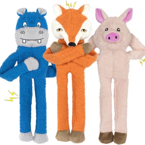 3 Pack No Stuffing Dog Toys Crinkle Squeaky Interactive Plush Dog Toy