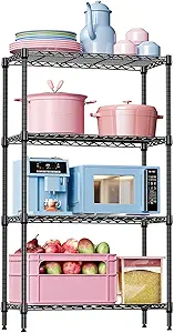 IZEUK 4 Tier Black Metal Storage Shelves