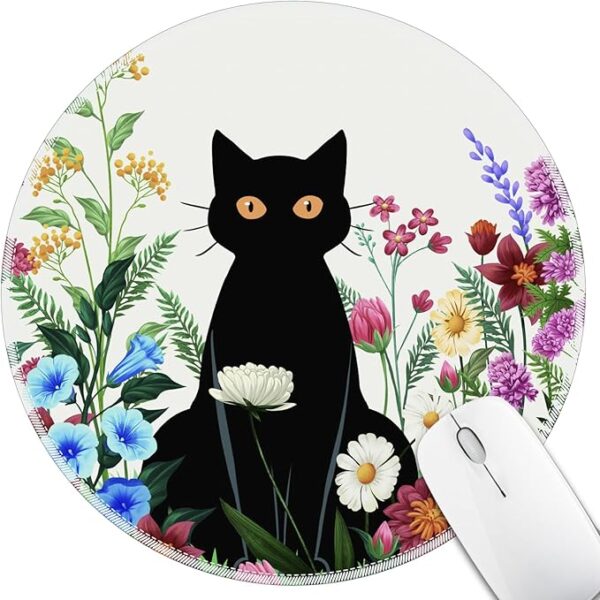 Hancynir Black Cat Floral Mouse Pad for Desk