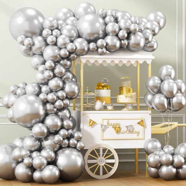 150pcs Silver Balloons Different Sizes
