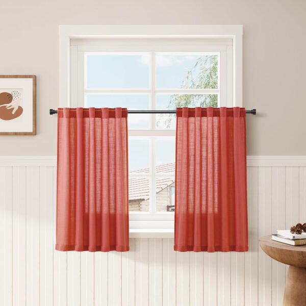 Brick Red Kitchen Short Linen Curtains