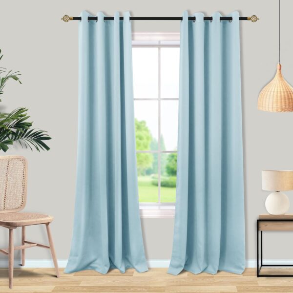 Mrs.Naturall Light Blue Blackout Curtains 84 Inches Long