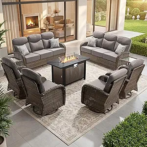 Outdoor Swivel Rocking Chair Patio Set (9pcs) High-Back