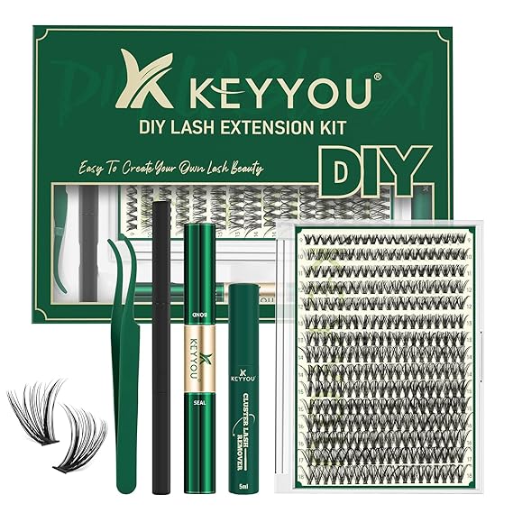 KEYYOU Lash Extension Kit DIY 300Pcs Lash Clusters Kit