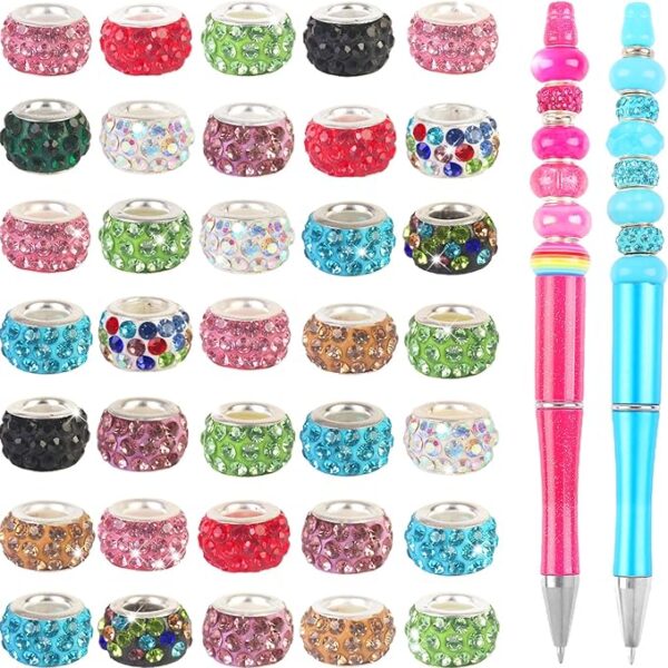 60Pcs Rhinestone Large Hole Beads Spacer