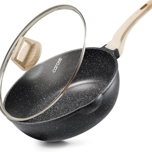 CAROTE 12 Inch Nonstick Deep Frying Pan with Lid