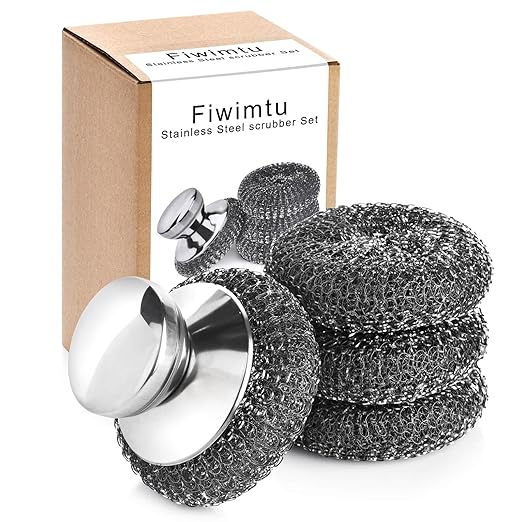 4PCS Steel Wool Scrubber Pads, Stainless Steel Scrubber Set