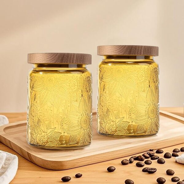 Prettidecor 2 Pack Glass Storage Jar with Bamboo Lid