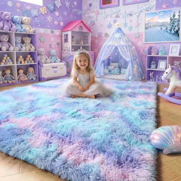 Amdrebio Purple Rainbow Rugs for Bedroom Girls Room Decor