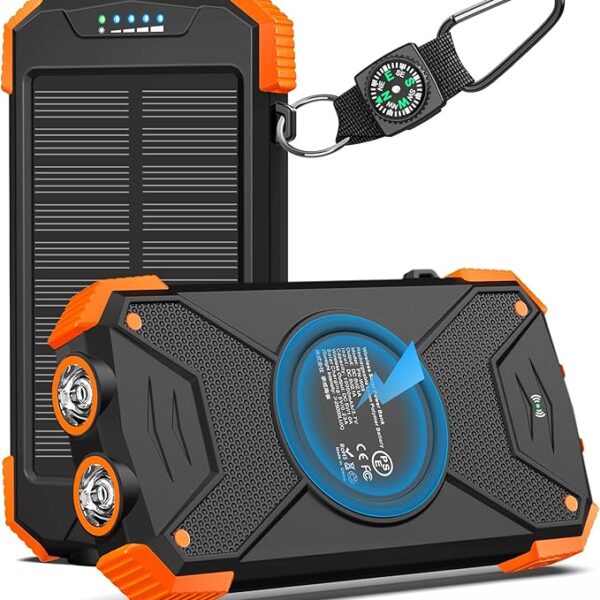 BLAVOR Solar Power Bank 10,000mAh, Portable Wireless Charger