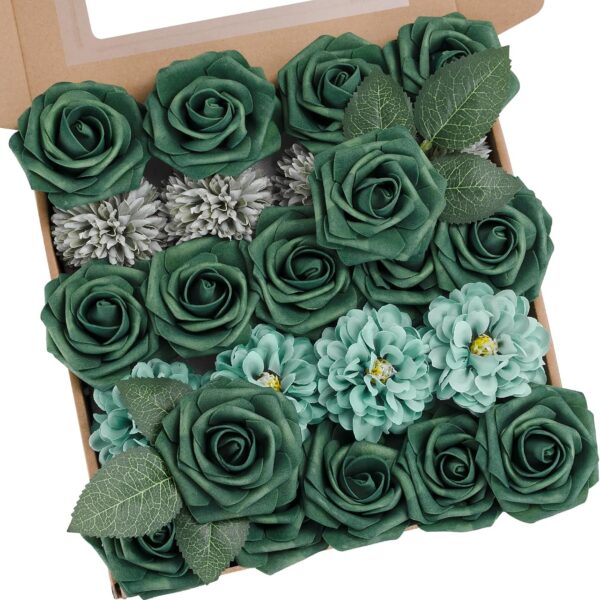 23pcs Green Flower Artificial Roses Faux Flowers