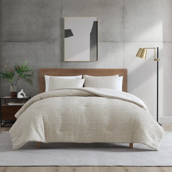 Kenneth Cole Serenity Wavy Lines Beige Comforter Set 59% off
