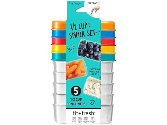 WOOT Price Drop! Fit & Fresh 1/2-Cup Snack Set, Condiment & Salad Dressing Containers, Reusable & Leakproof Lunch Containers