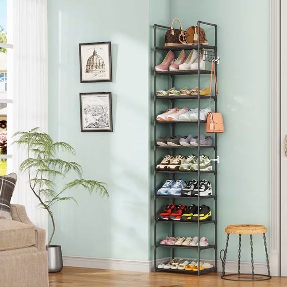 10 Tier Metal Shoes Rack, Bug Hull Narrow Stackable Shoes Shelf $16.99