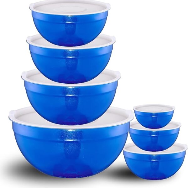 Blue Mixing Bowls with Lids Set of 7