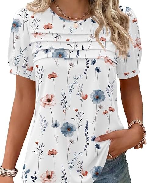 Zeagoo Womens Short Sleeve Tops Floral Boho Shirts