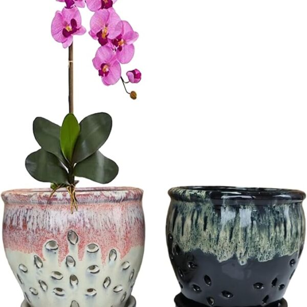 2PCS Small Ceramic Orchid Planter Pots