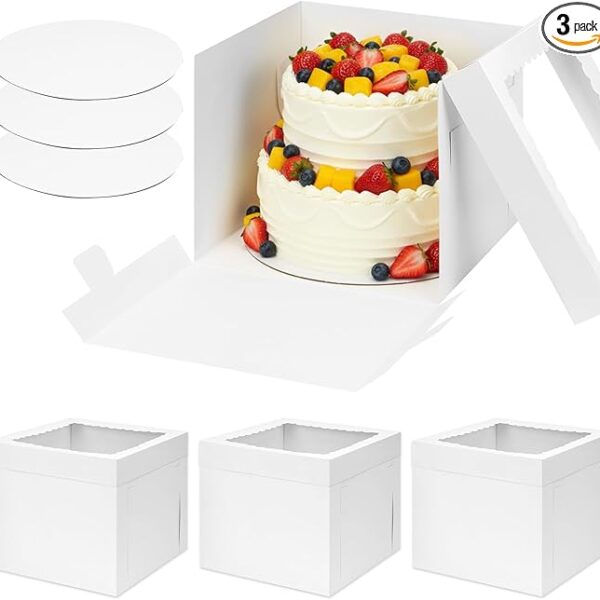 Moretoes 3 Pack Cake Boxes 12 Inch with Boards