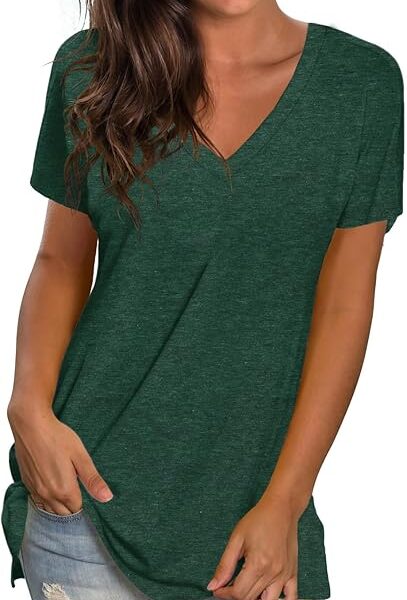 Sipaya Womens T Shirts Basic V Neck Tee Loose Fitting Casual