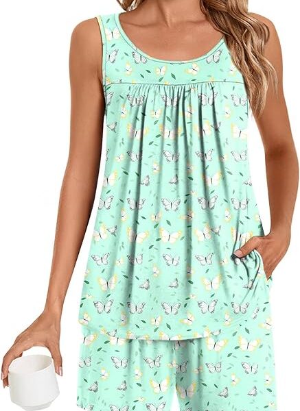 POPYOUNG Pajama Set for Women Summer Sleeveless Tank Tops