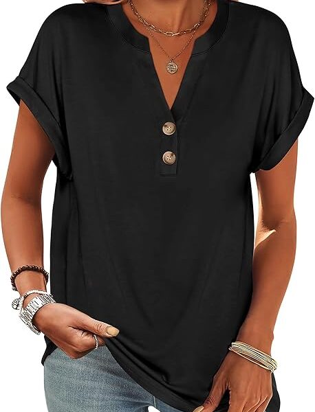 ANRABESS Womens Short Sleeve Henley Tops V Neck Dressy