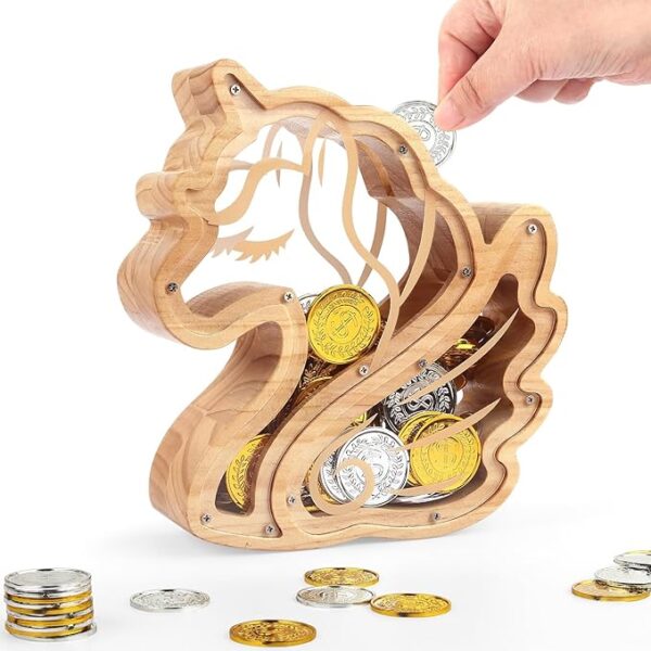 Foycool Wooden Unicorn Piggy Bank for Kids, Boys and Toddlers